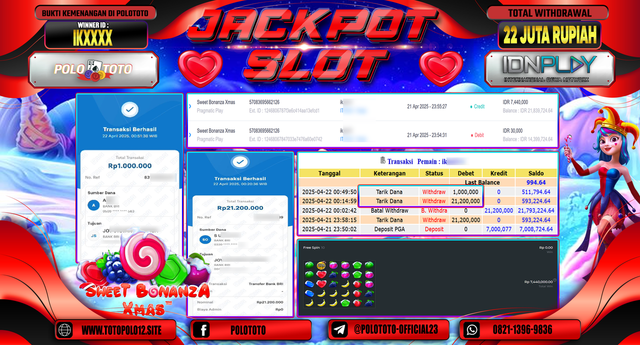 POLOTOTO JACKPOT SLOT SWEET BONANZA XMAS Rp.3.750.000,-