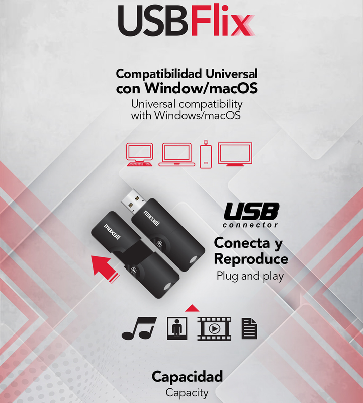 Una persona utilizando el conector retráctil de la memoria USB Maxell Flix.