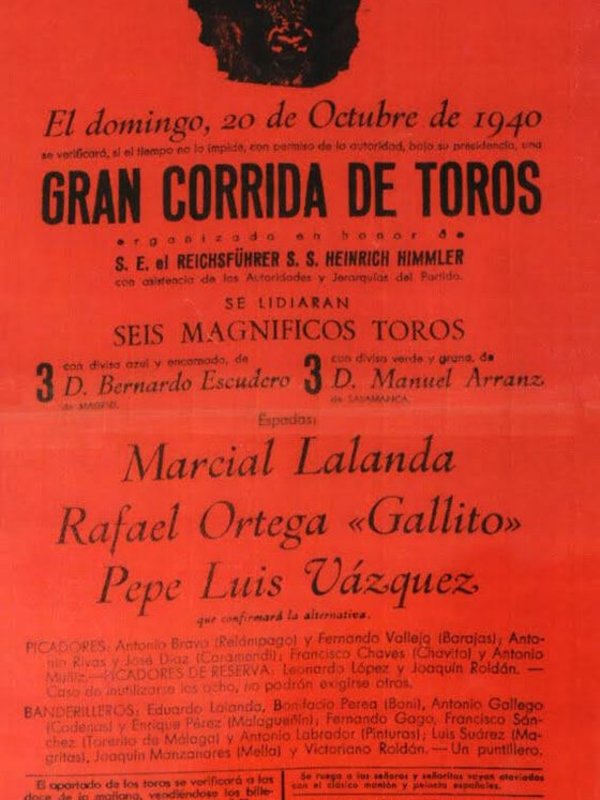 Cartel de la corrida de toros que se celebró en la Plaza de las Ventas en Madrid el 20 de octubre de 1940