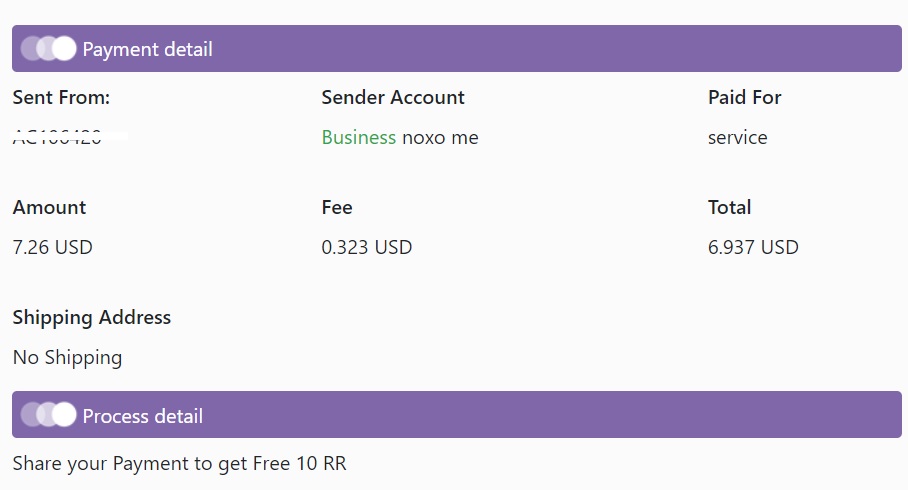 3rd payment from Noxo ( 7,26$ ) Noxopayment