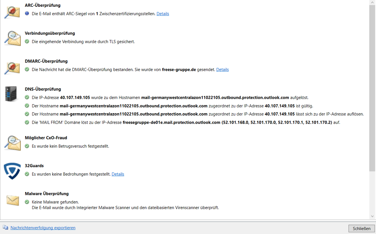 Prüfung E-Mail-Zustellung Freese-Gruppe
