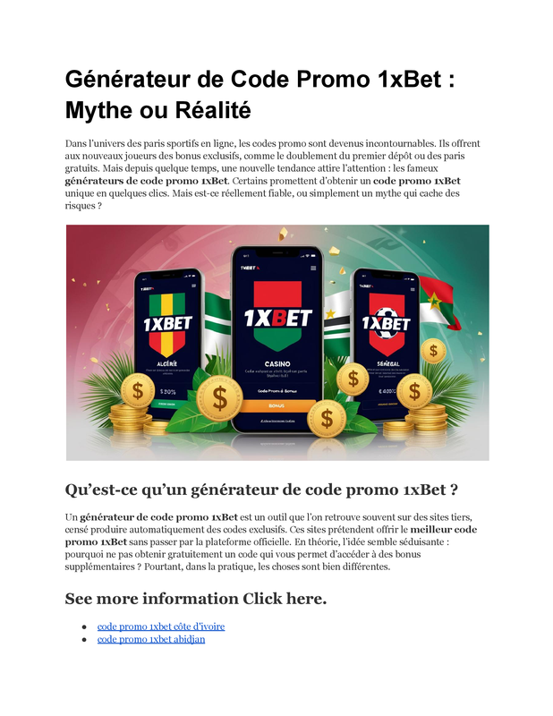 Générateur de Code Promo 1xBet _ Mythe ou Réalité