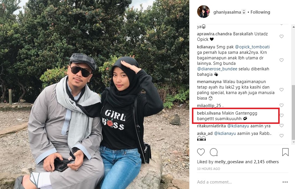 Komentar bebi Silvina di unggahan Ghaniya Salma