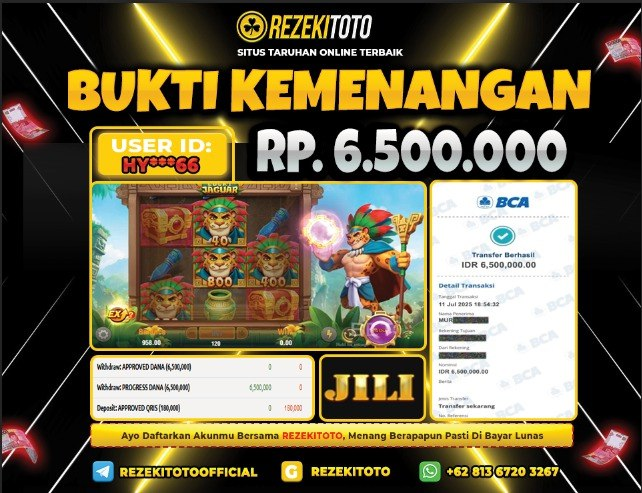 BUKTI KEMENANGAN 11 JULI 2025 LUCKY JAGUAR 6 JUTA 