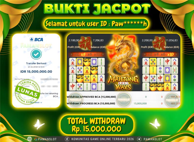 PAMANSLOT JACKPOT Game PG - Mahjong Ways Rp.15,000,000- LUNAS
