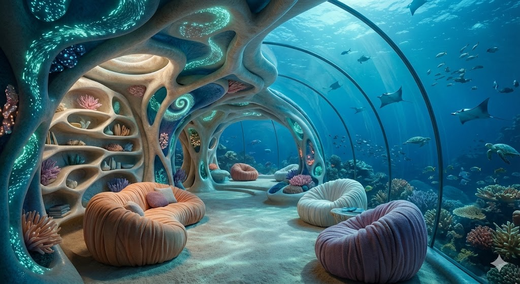 Underwater pod concept with soft organic forms.