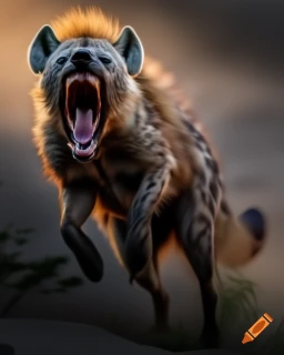 craiyon-103138-The-image-showcases-a-hyena-in-motion-seemingly-in-mid-stride-or-pounce-against-a-d