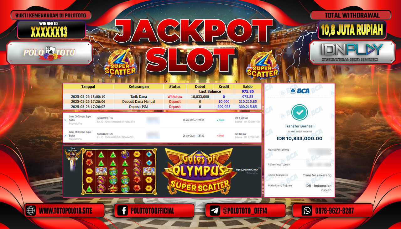 POLOTOTO JACKPOT SLOT GATES OF OLYMPUS SUPER SCATTER Rp.10.883.000,-