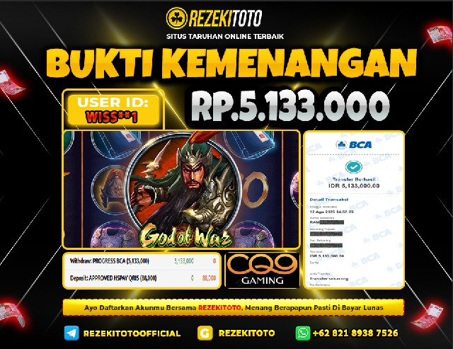 BUKTI KEMENANGAN 11 AGUSTUS 2025 GOD OF WAR 5 JUTA 