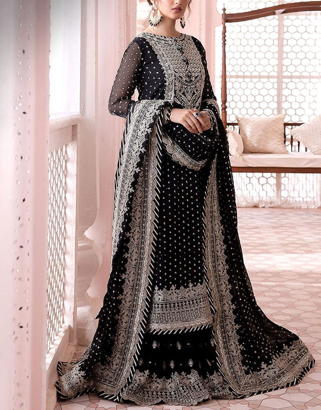 Elegant Embroidered Black Chiffon Wedding & Party Wear Suit 2026
