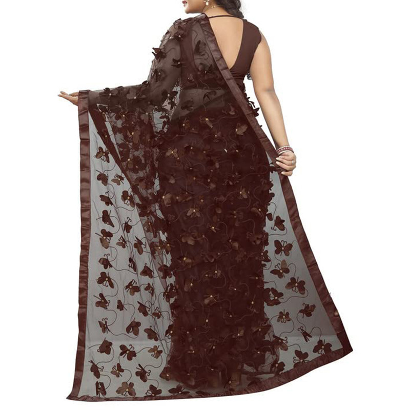 Sarí de mariposa para mujer con pieza de blusa elegante diseñador sari para ropa étnica - Imagen 40 de 48