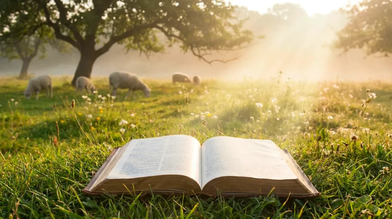 biblia abierta con luz y ambiente de calma espiritual