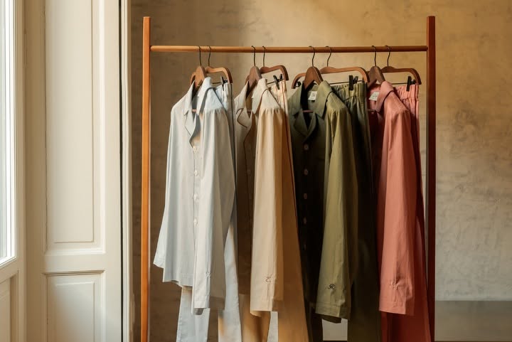 Dalfilo Altrove, i quattro colori della collezione Pigiami Dalfilo Altrove nelle tonalità grigio perla, caffelatte, militare e blush