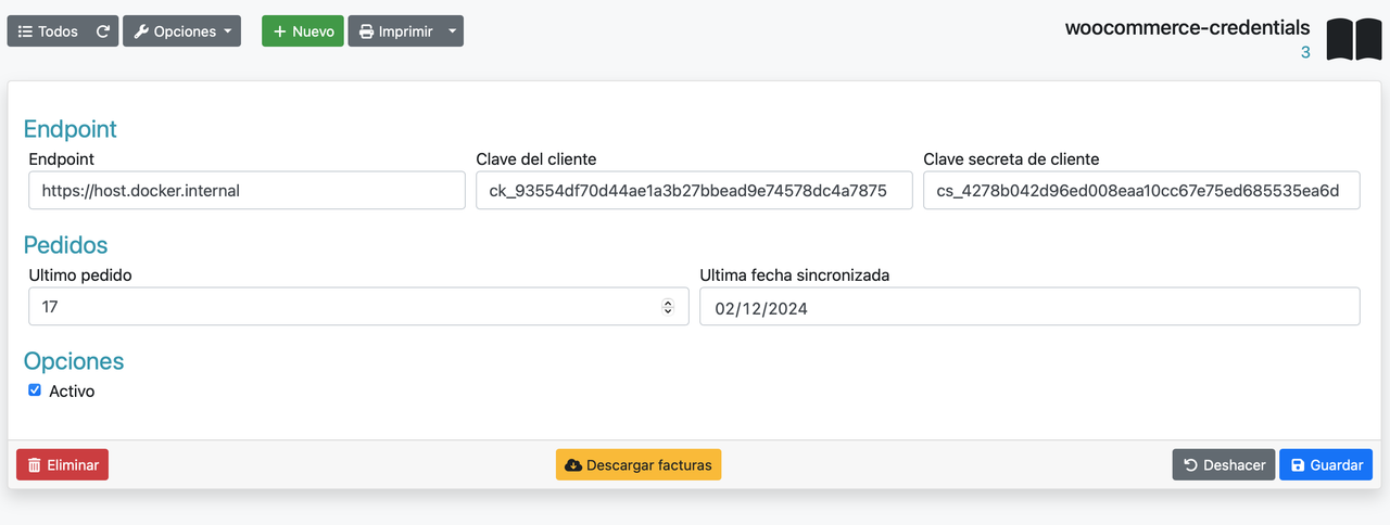 Crear nueva conexión de woocommerce