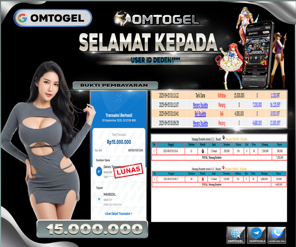 OMTOGEL JACKPOT LIVE GAMES ROULETTE 15 JUTA DI BAYAR LUNAS ,-