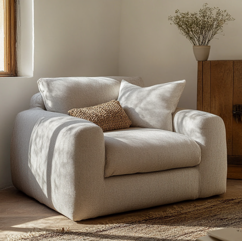 Funda elástica beige para sillón orejero
