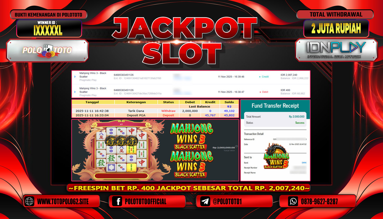POLOTOTO JACKPOT SLOT MAHJONG WINS 3 - BLACK SCATTER Rp.2.000.000,- LUNAS