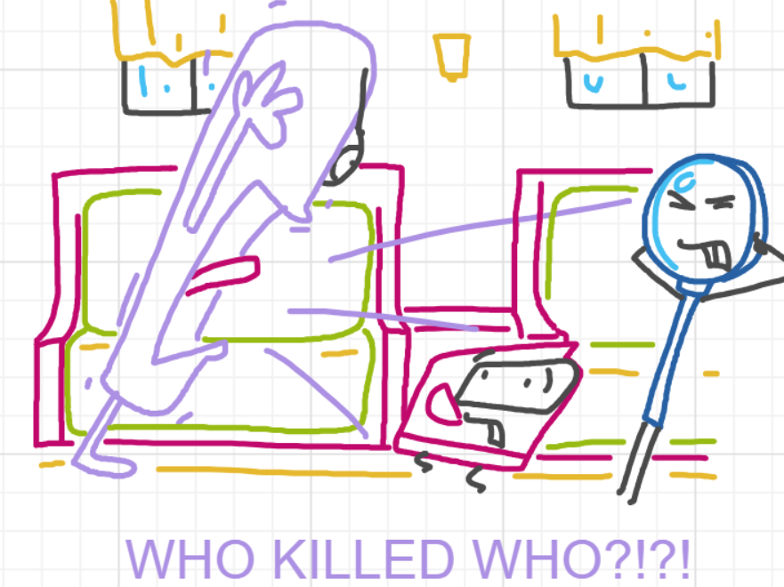 A panel from A Murder On The, episode six of the Board Boards object show by Furretwalk/WalkingFurret.