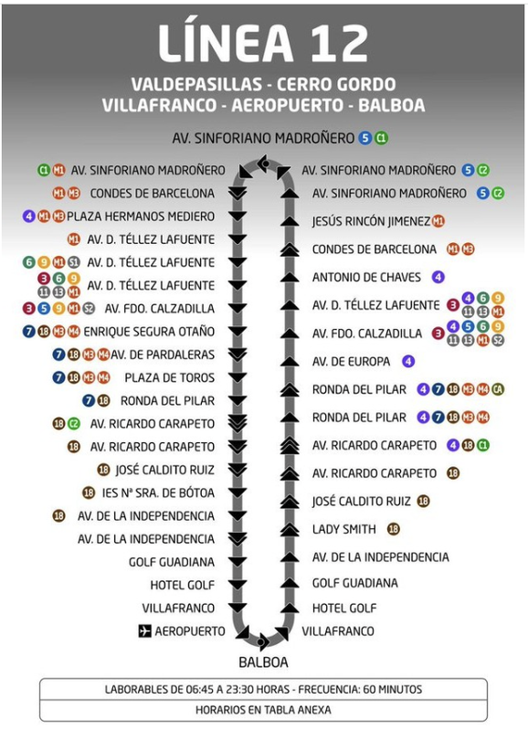 Información Línea 12 - Autobús Aeropuerto Badajoz - Extremadura sin coche: Rutas en transporte público - Foro Extremadura