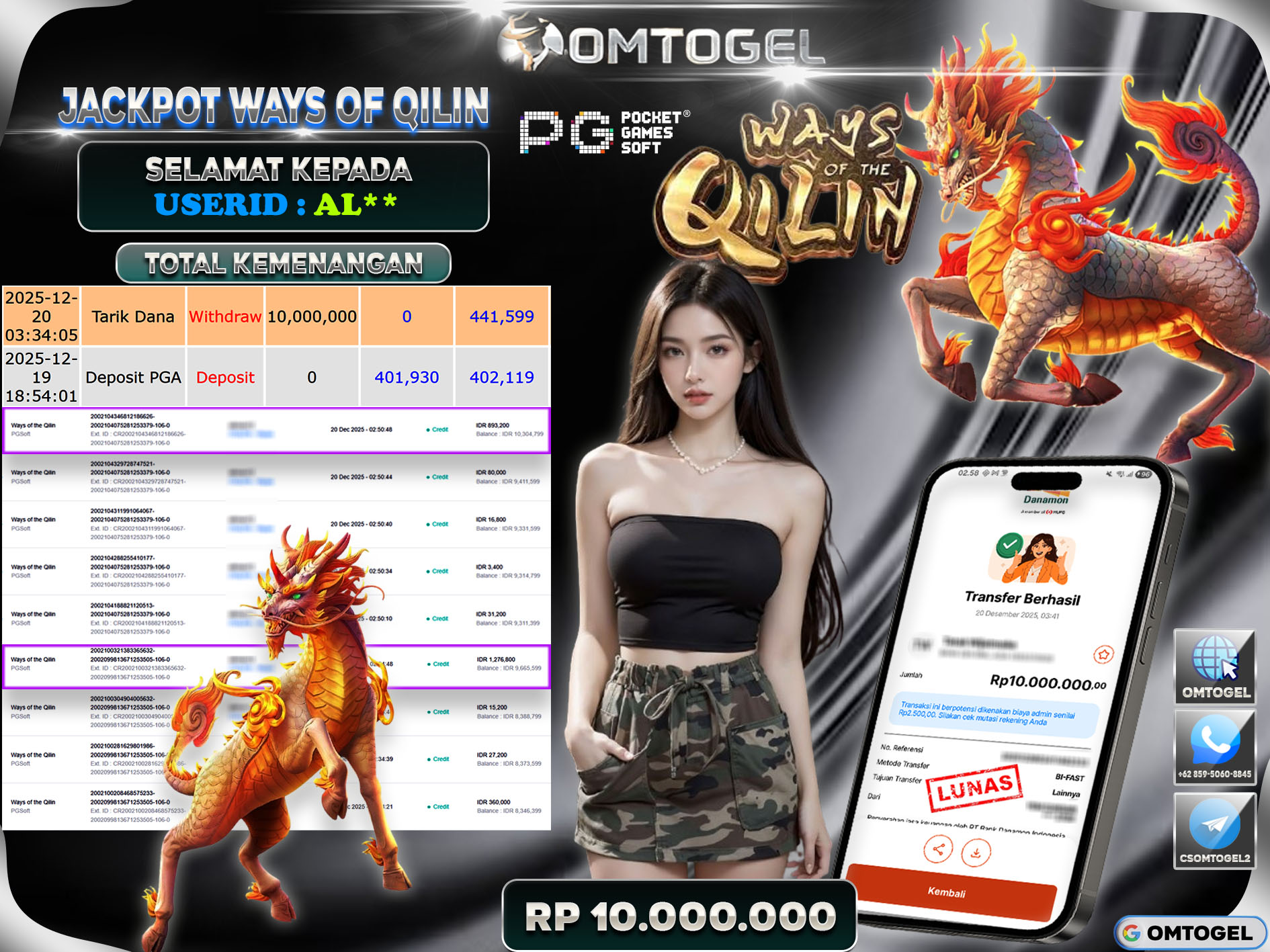 OMTOGEL JACKPOT PGSOFT WAYS OF THE QILIN  ,10 JUTA DI BAYAR LUNAS ,-