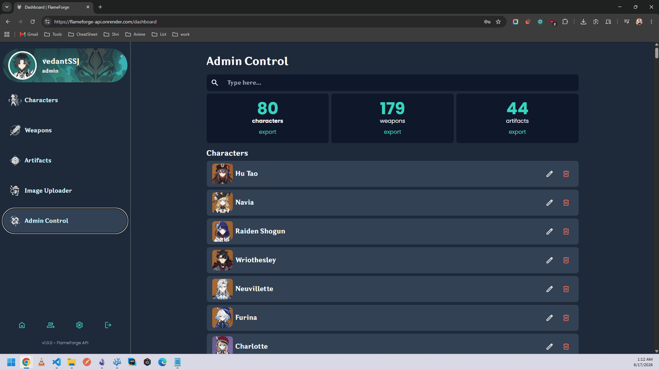 Admin control panel