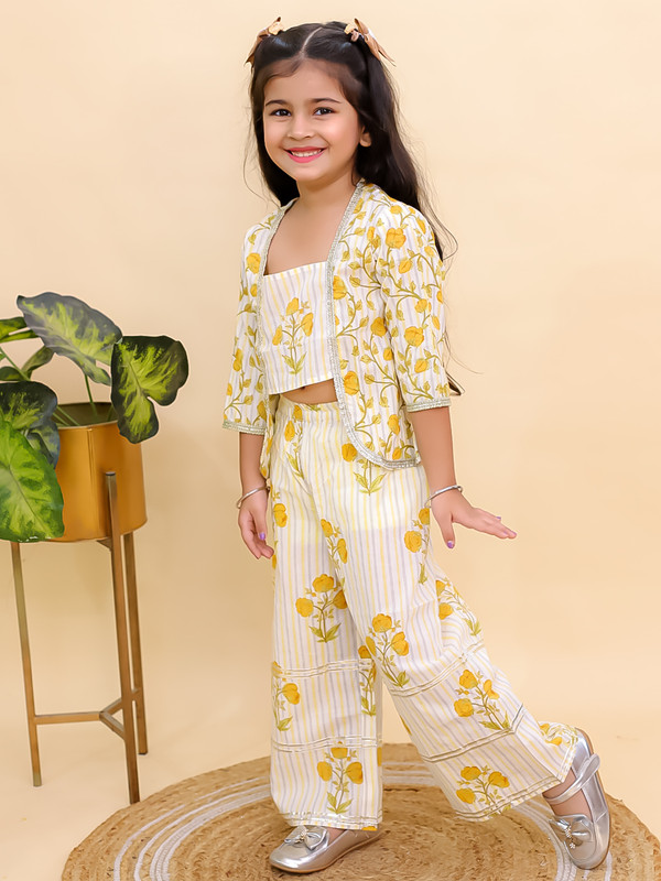 Festive Party Wear Dress Cotton 3/4 Sleeves Floral Printed Girls Co-Ords - Picture 7 of 25
