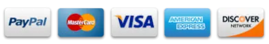 Payment Methods - PayPal, MasterCard, Visa, American Express, Discover