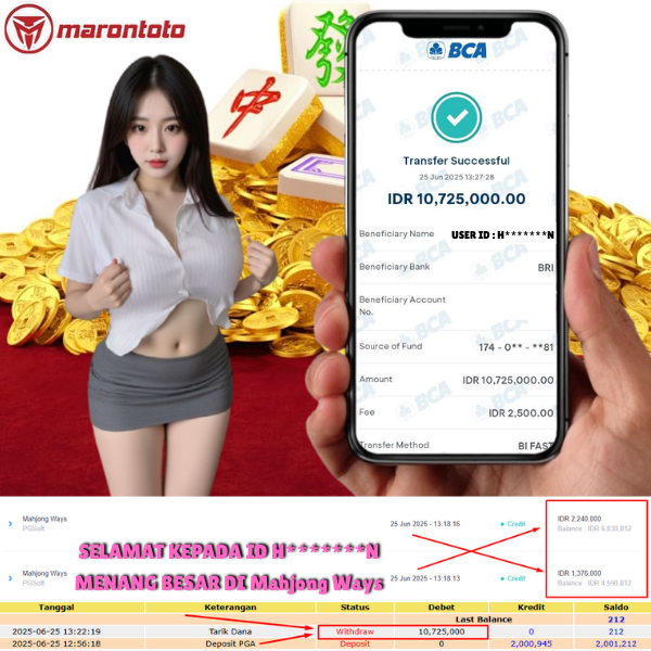 Bukti Kemenangan Member Marontoto Sebesar 10,725,000 JuTa