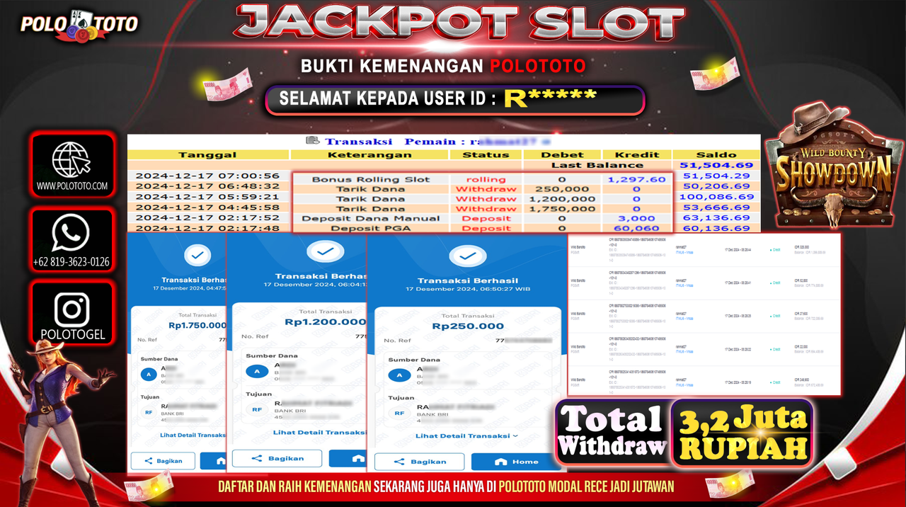 POLOTOTO JACKPOT SLOT WILD BOUNTY SHOWDOWN Rp.3,200.000,-