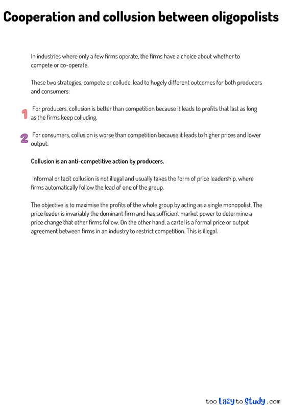 Cooperation and collusion between oligopolists