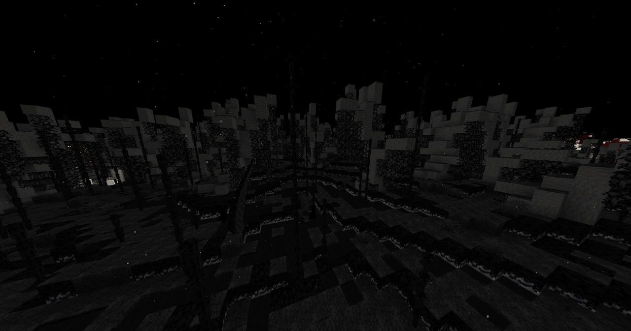 A swamp-like biome with petrified trees and pools of liquid void