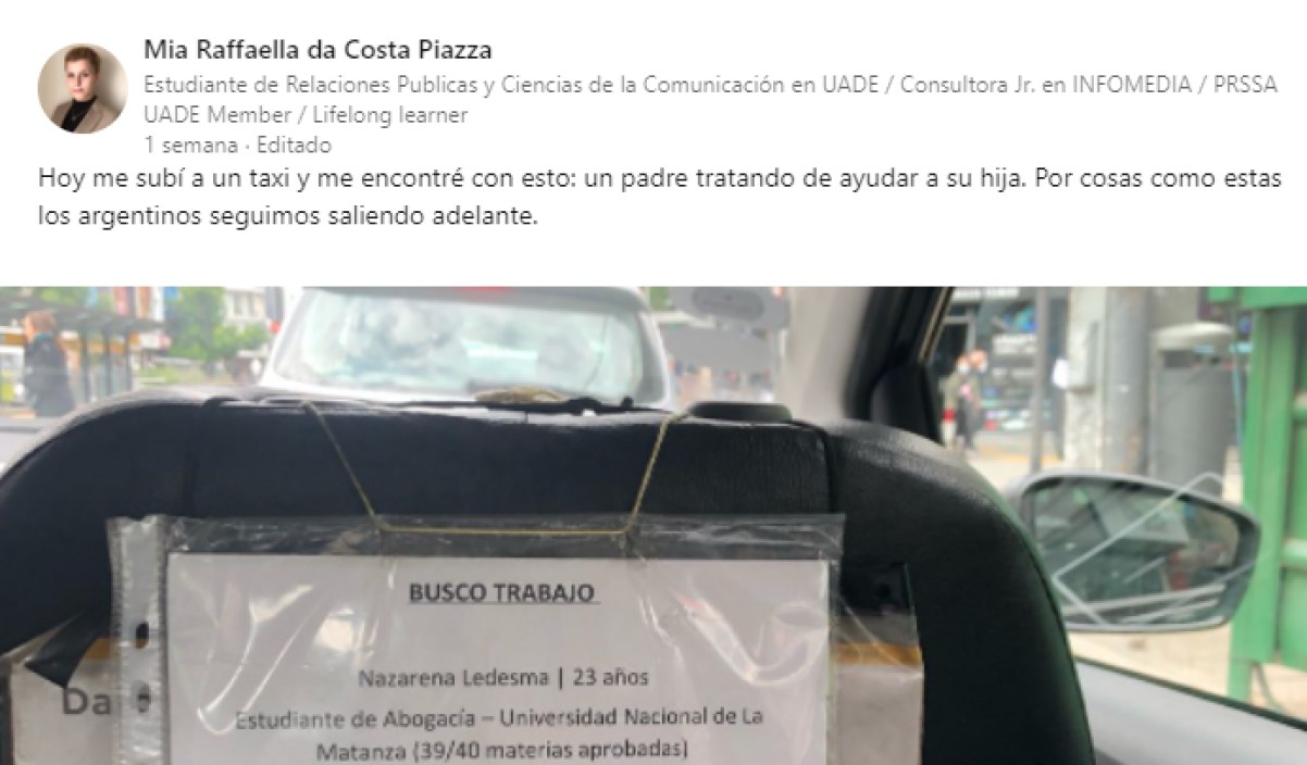 Taxista exhibe currículum de su hija en su taxi y le proponen varias ofertas