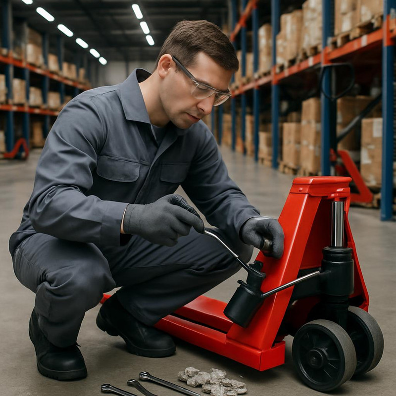 Обслуживание гидравлической тележки рохли на складе