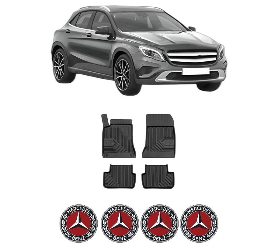 Set covorase presuri MERCEDES-BENZ GLA-CLASS (X156) din 2013-2019, auto, din cauciuc thermoplastic, 4 Stickere auto cu MERCEDES-BENZ