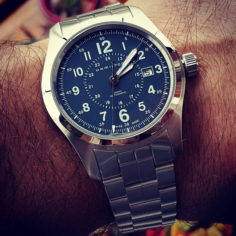 Hamilton Khaki Field Auto 42 mm 100M Blue Dial Bracelet #H70605143