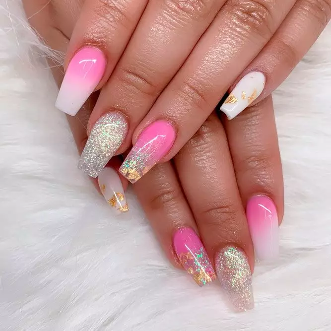 Acrylic Nails With Hot Pink And Neon Yellow With Rhinestone