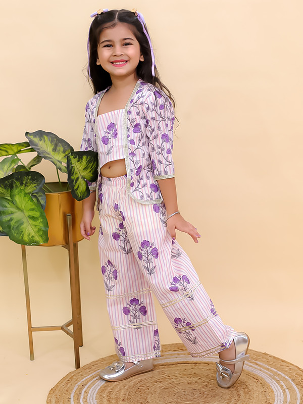 Festive Party Wear Dress Cotton 3/4 Sleeves Floral Printed Girls Co-Ords - Picture 13 of 25