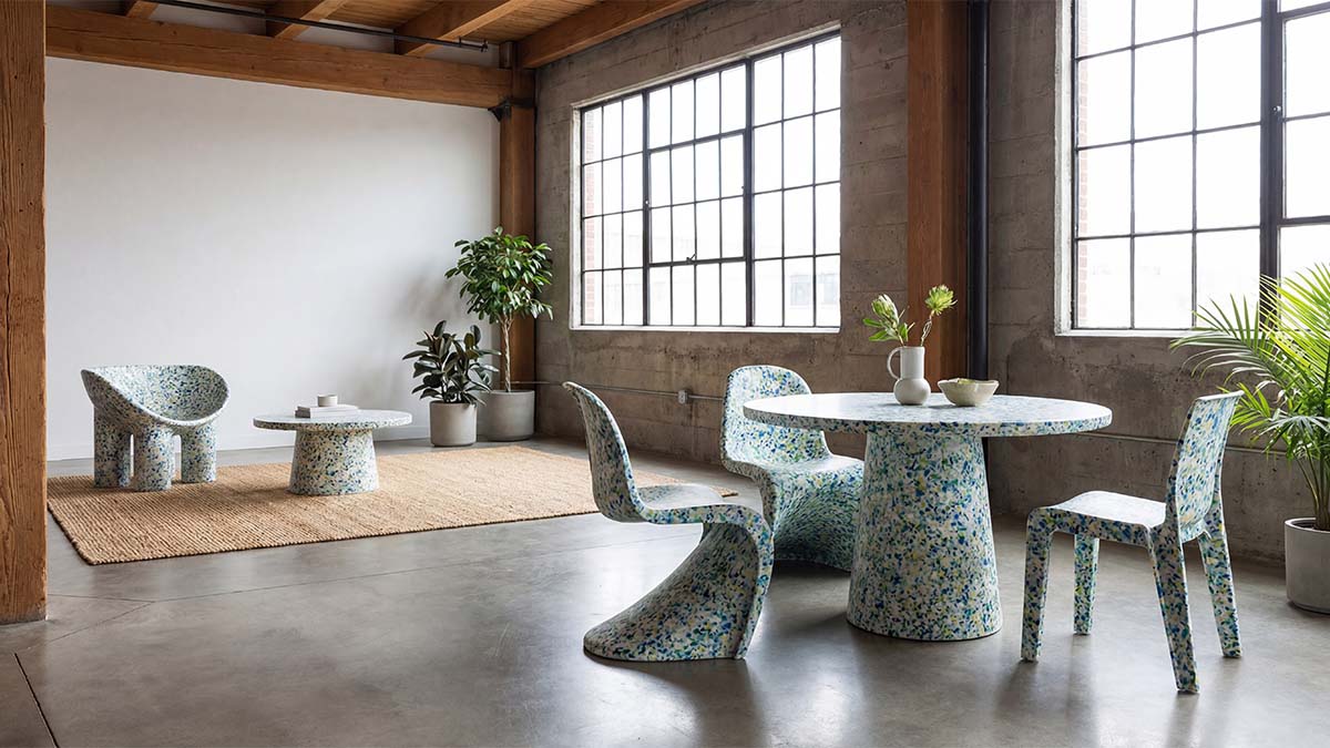 Стильная мебель из переработанного пластика в современном лофте