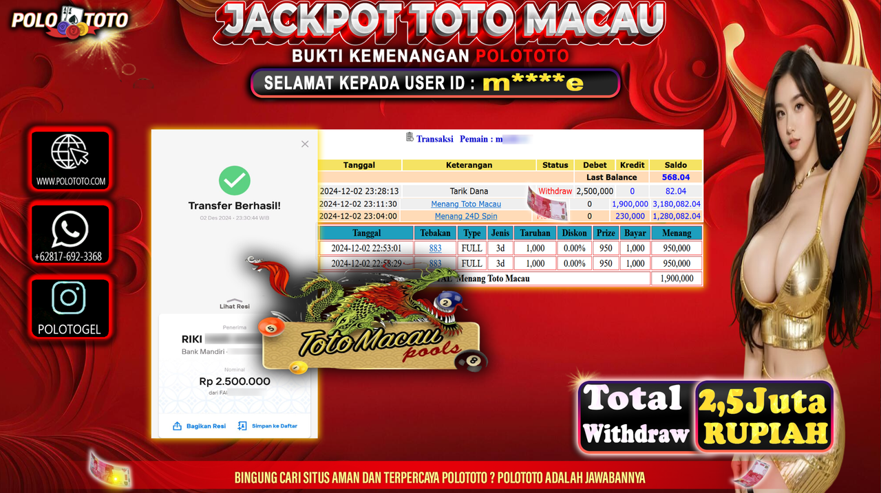 POLOTOTO JACKPOT TOGEL TOTO MACAU Rp.2,500.000,-