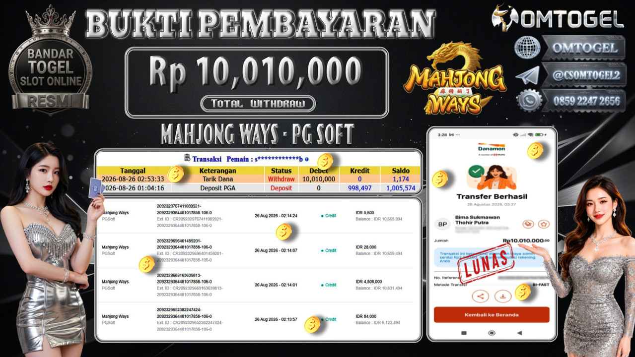 OMTOGEL JACKPOT PG SOFT MAHJONG WAYS Rp,10,010,000,- DIBAYAR LUNAS