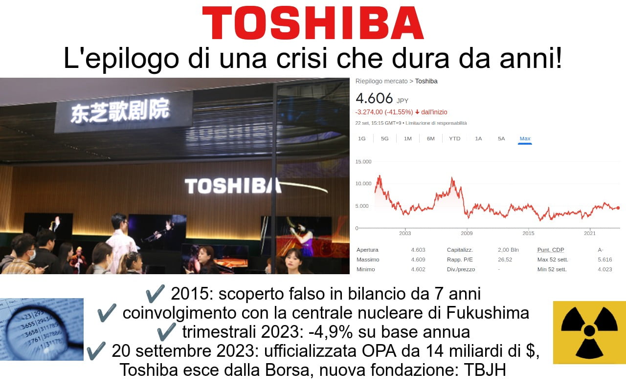 Toshiba: crisi settembre 2023, uscita dalla Borsa, OPA e nuova fondazione TBJH