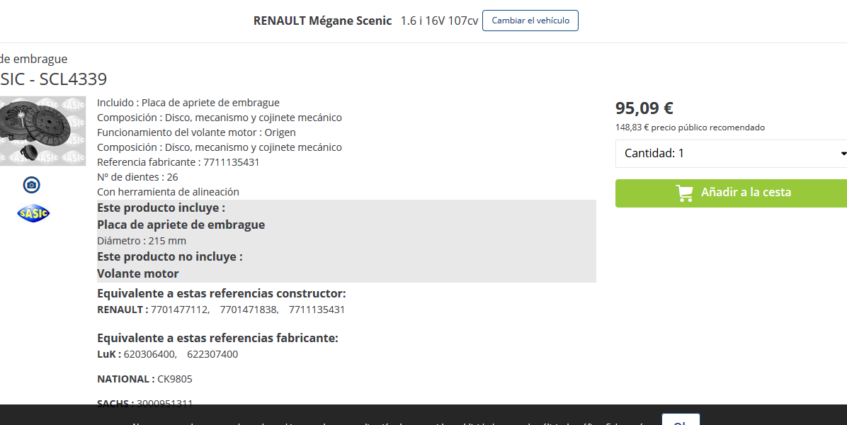 EMBRAGUE SCENIC 1600