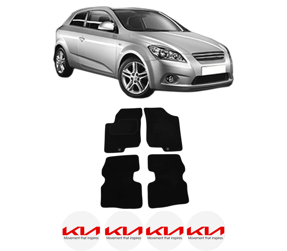 Set Covorase Presuri KIA CEE'D Hatchback (ED) din 2006-2012, Auto, Material Textil Mocheta, 4 Stickere auto cu KIA