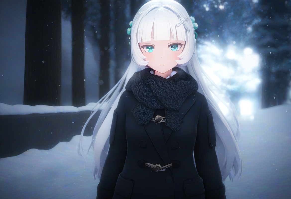 1girl, snow, {{{{{upper body}}}}}, aqua eyes, long hair, hime cut, white hair, s s-96832903