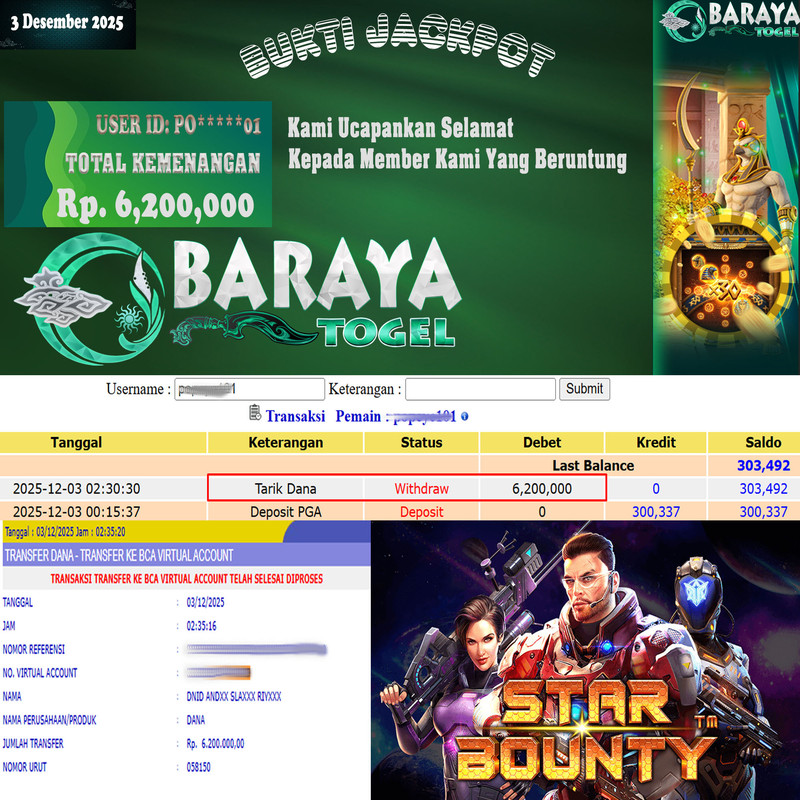 Rp. 6.200.000.- WD LUNAS DI BARAYATOGEL