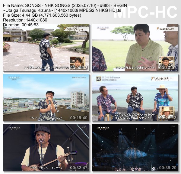 [TV-Variety] NHK SONGS (2025.07.10) – 第683回 – BEGIN ～うたがつなぐ絆～