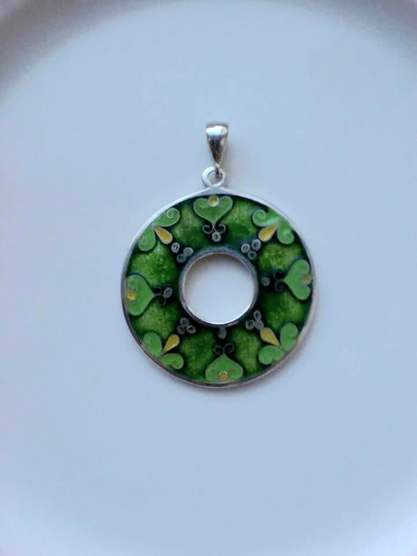 Cloisonné Enamel Pendant Forest Circle - handmade cloisonne enamel