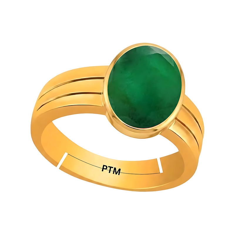 PTM Panchdhatu (5 metals) emerald (panna) 3.25 to 10.25 Ratti or 3.00 to 9.50 Carat Astrological Gemstone 22 k Gold Plated Adjustable Ring for Men & Women