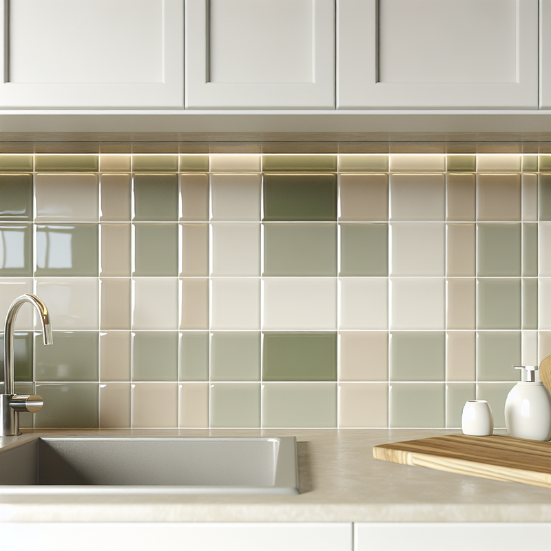 Кухонный фартук из плитки 10х10 в нейтральной гамме