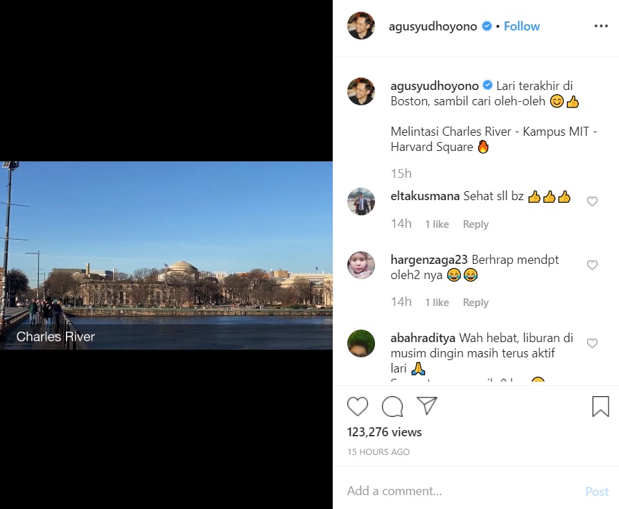 Agus Yudhoyono jogging dan tunjukkan Charles River + Kampus MIT